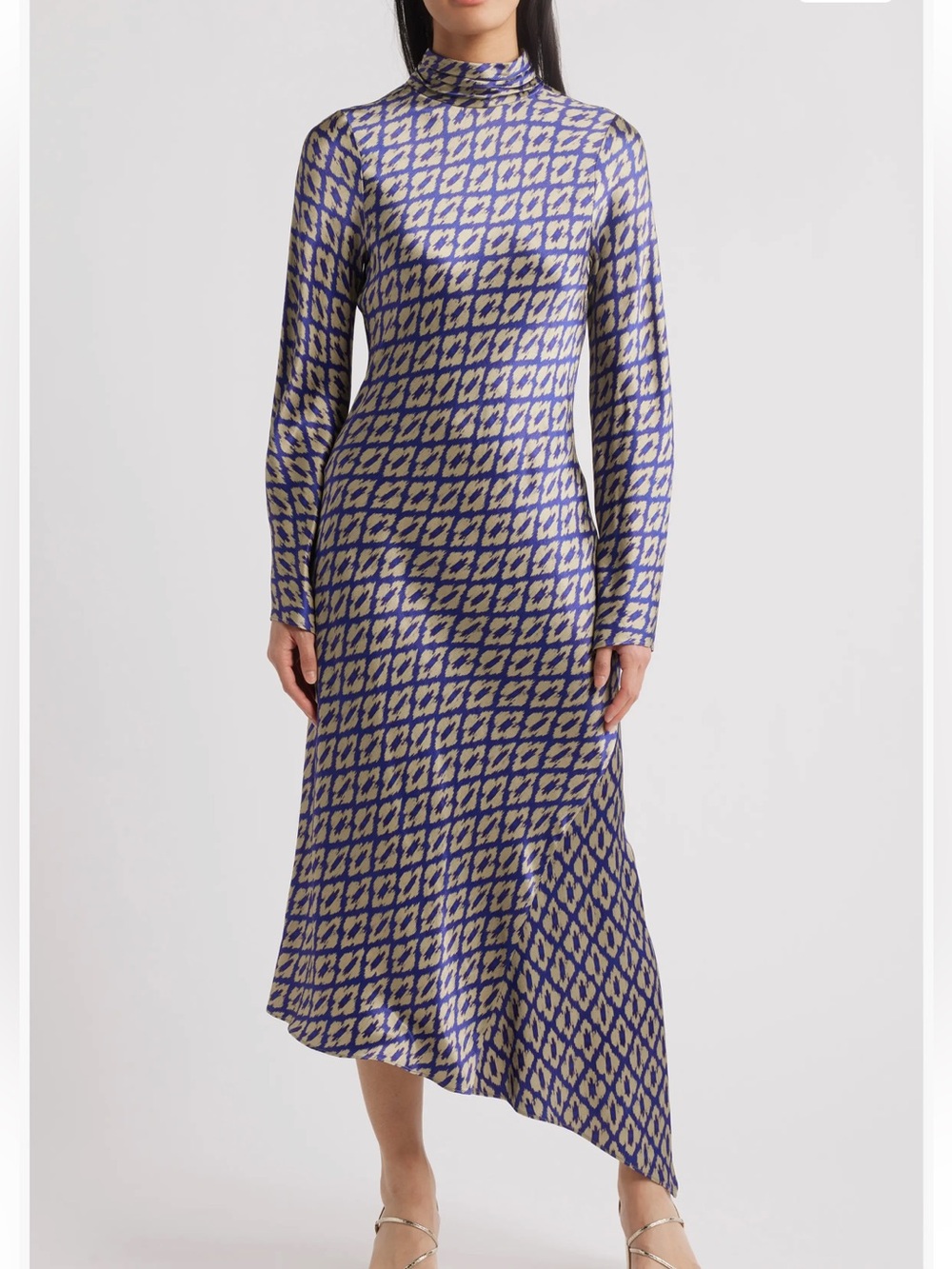Neena Ikat Print Long Sleeve Asymmetric Cocktail SANI  Dress size SMALL